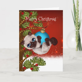 Festiva Tarjeta de Navidades de gatito siamesa