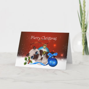 Festiva Tarjeta de Navidades de gatito siamesa