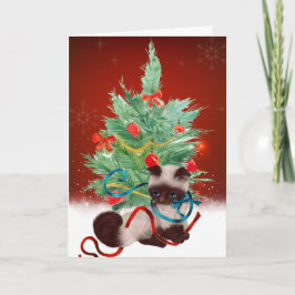Festiva Tarjeta de Navidades de gatito siamesa