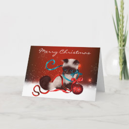Festiva Tarjeta de Navidades de gatito siamesa