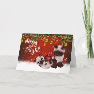 Festiva Tarjeta de Navidades de gatito siamesa