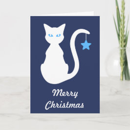 Festiva Tarjeta de Navidades de gato blanco