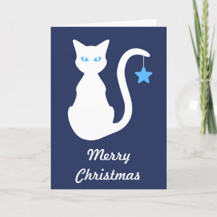 Festiva Tarjeta de Navidades de gato blanco