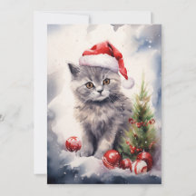 Tarjeta de Navidades de gato con Santa Hat