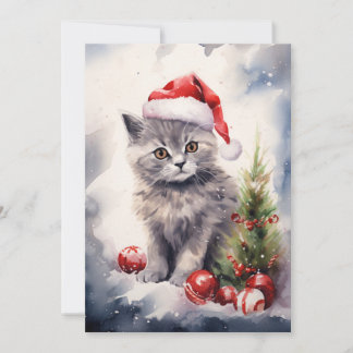 Festiva Tarjeta de Navidades de gato con Santa Hat