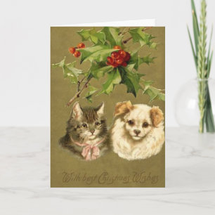 Festiva Tarjeta de Navidades de gato y perro