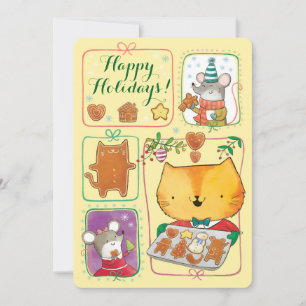 Festiva Tarjeta de Navidades de gato y ratones