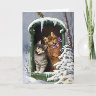 Festiva Tarjeta de Navidades de gatos de buzón de correo v