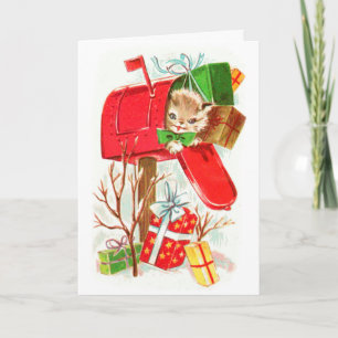 Festiva Tarjeta de Navidades de gatos retro vintage de la