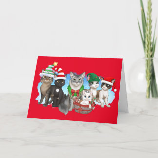 Festiva Tarjeta de Navidades de gatos y tripulaciones de 5