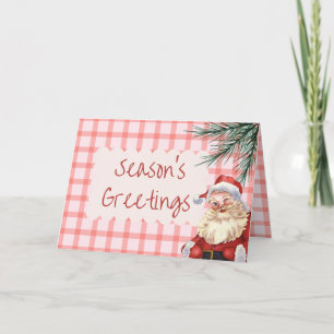 Festiva Tarjeta de Navidades de Gingham con Santa Greeting