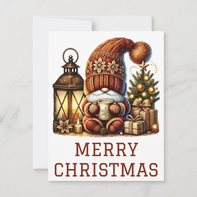 Festiva Tarjeta de Navidades de Gnome Cute (Anverso)