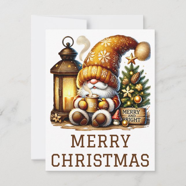 Festiva Tarjeta de Navidades de Gnome Cute (Anverso)
