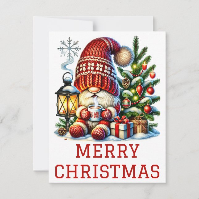 Festiva Tarjeta de Navidades de Gnome Cute (Anverso)