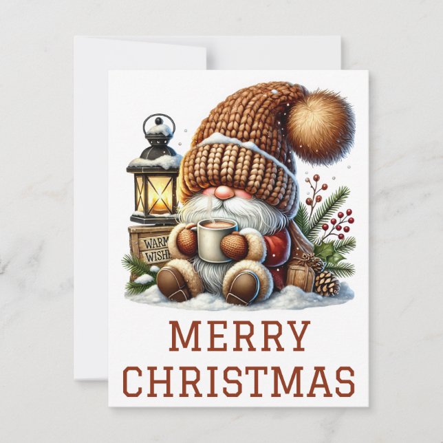 Festiva Tarjeta de Navidades de Gnome Cute (Anverso)