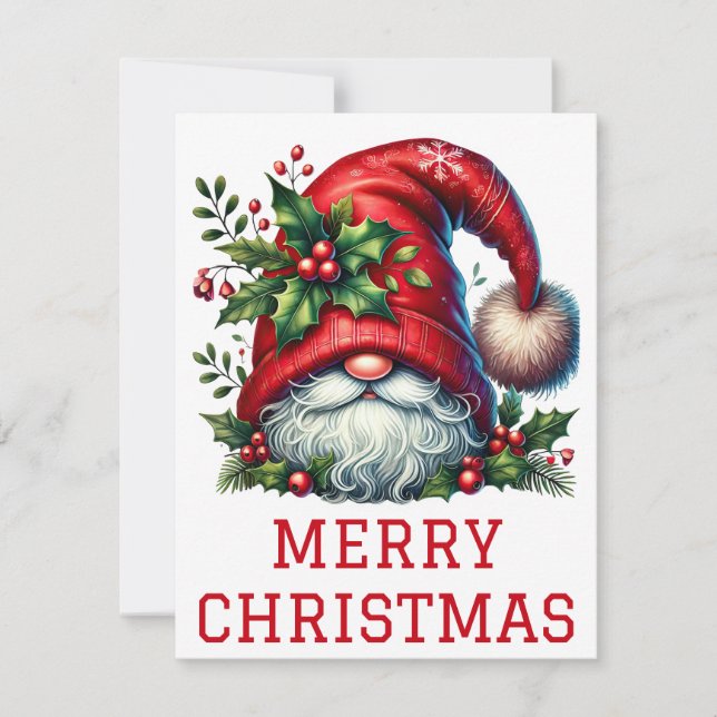 Festiva Tarjeta de Navidades de Gnome Cute (Anverso)