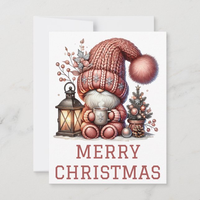 Festiva Tarjeta de Navidades de Gnome Cute (Anverso)