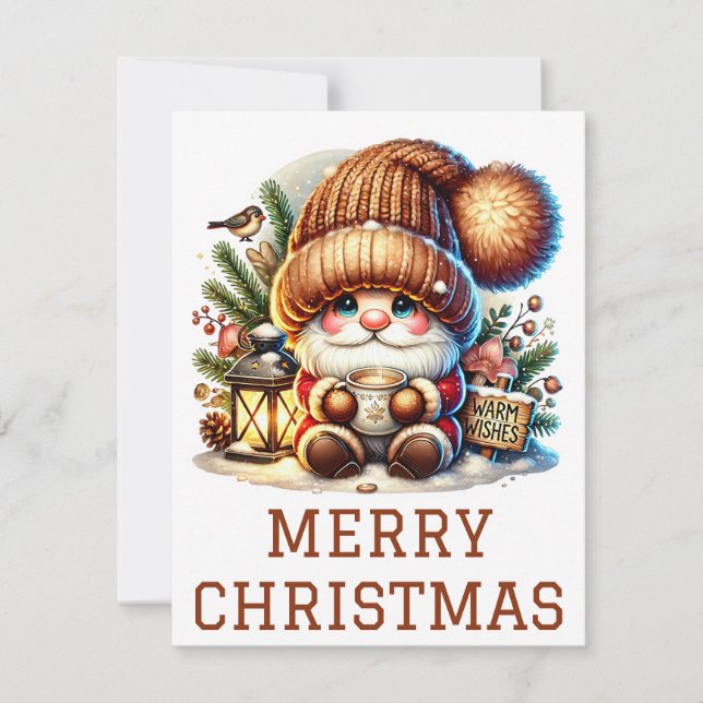 Festiva Tarjeta de Navidades de Gnome Cute (Anverso)
