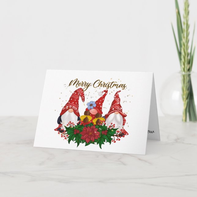 Festiva Tarjeta de Navidades de Gnomes navideños (Anverso)