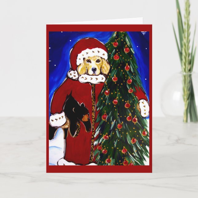 Festiva Tarjeta de Navidades de Golden Retriever (Anverso)