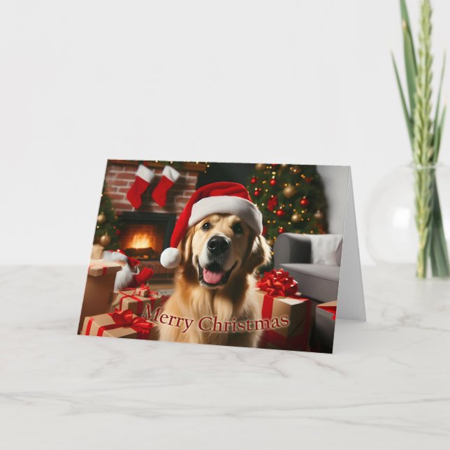 Festiva Tarjeta de Navidades de Golden Retriever (Anverso)