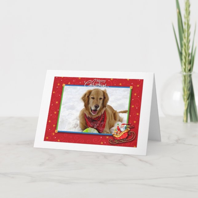 Festiva Tarjeta de Navidades de Golden Retriever (Anverso)