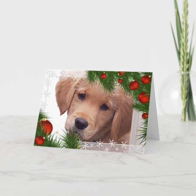 Festiva Tarjeta de Navidades de Golden Retriever - Cachorr (Anverso)