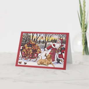 Festiva Tarjeta de Navidades de Golden Retriever Santa Bea