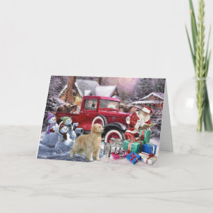 Festiva Tarjeta de Navidades de Golden Retriever Santa y S