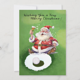 Festiva Tarjeta de Navidades de golf con Santa Claus y pel