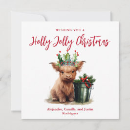 Festiva Tarjeta de Navidades de Highland Cow Holly Jolly -