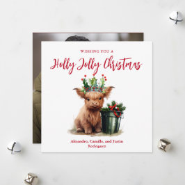 Festiva Tarjeta de Navidades de Highland Cow Holly Jolly -