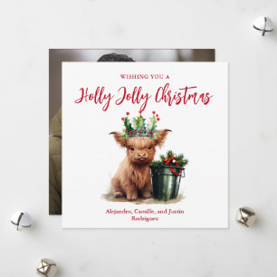Festiva Tarjeta de Navidades de Highland Cow Holly Jolly -