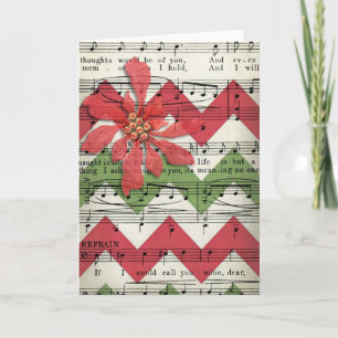 Festiva Tarjeta de Navidades de hojas de música roja y ver