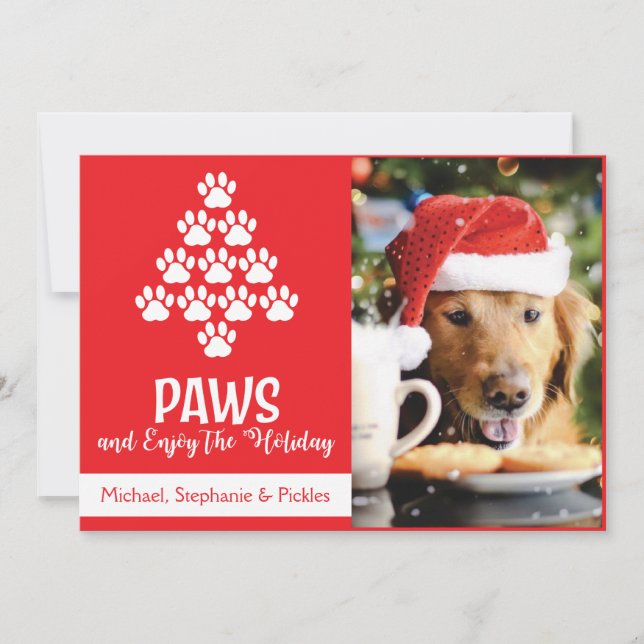 Festiva Tarjeta de Navidades de Holiday Dog Paws (Anverso)