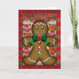 Festiva Tarjeta de Navidades de hombre de pan de jengibre