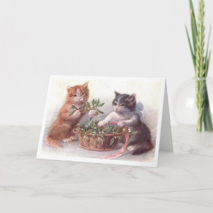 Festiva Tarjeta de Navidades de imágenes antiguas de gatit