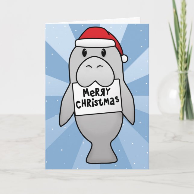 Festiva Tarjeta de Navidades de Kawaii Manatee (Anverso)