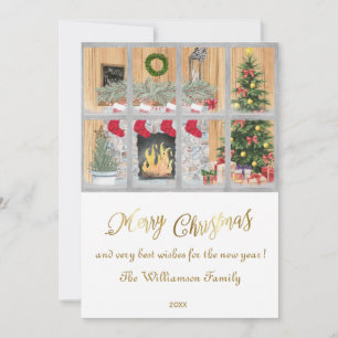 Festiva Tarjeta de Navidades de la acogedora escena navide