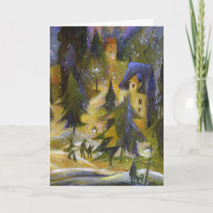 Festiva Tarjeta de Navidades de la aldea de esquí