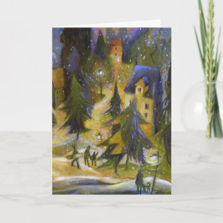 Festiva Tarjeta de Navidades de la aldea de esquí