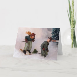 Festiva Tarjeta de Navidades de la aldea del esquiador