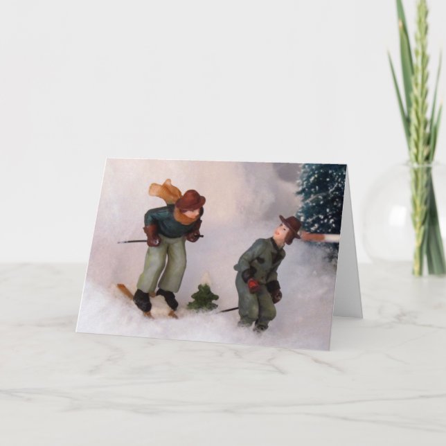 Festiva Tarjeta de Navidades de la aldea del esquiador (Anverso)