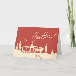 Festiva Tarjeta de Navidades de la casa de mediados del si