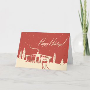 Festiva Tarjeta de Navidades de la Casa de Mediados del Si
