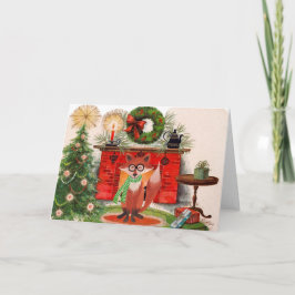 Festiva Tarjeta de Navidades de la chimenea y la Fox