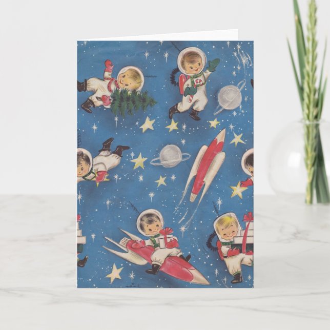 Festiva Tarjeta de Navidades de la edad espacial retro (Anverso)