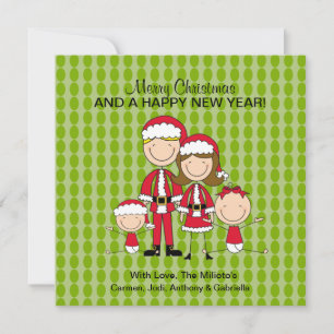 Festiva Tarjeta de Navidades de la familia de 4 palos