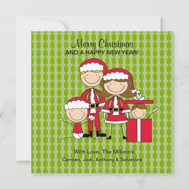 Festiva Tarjeta de Navidades de la familia de 4 palos (Anverso)