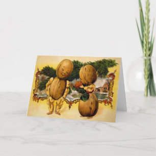 Festiva Tarjeta de Navidades de la familia de nogal de vin